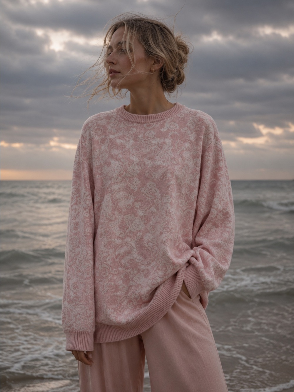 Vintage 1980’s Alfred Dunner 2 Piece Set Powder Pink Floral Sweater